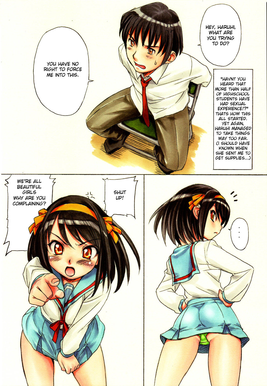 (C70) [Kacchuu Musume (Nishitsuki Tsutomu)] Suzumiya Haruhi no Nisemono | Drawing Lots (Tetsuwan Nurse) (Suzumiya Haruhi no Yuuutsu) [English] [XLG] [Decensored] page 3 full