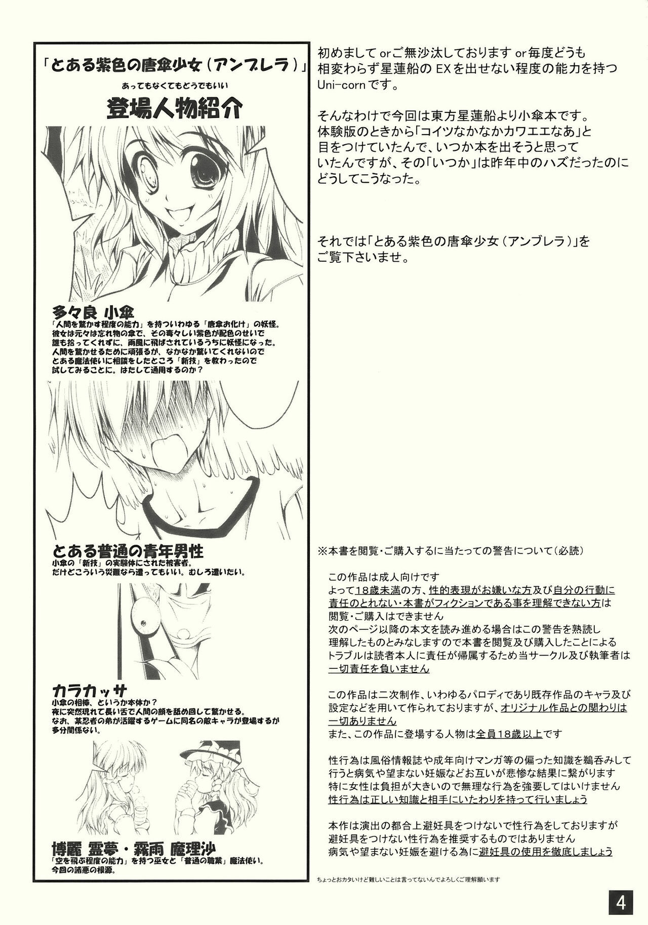 (COMIC1☆4) [Yappari Ao ga Suki (Uni-corn)] Toaru Murasakiiro no Umbrella | A Certain Purple Umbrella (Touhou Project) [English] [CGrascal] page 4 full