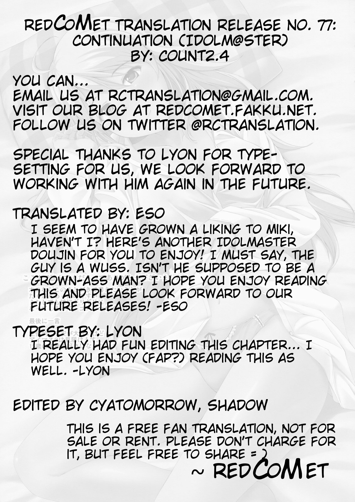 (C79) [Count2.4 (Nishi)] Continuation (THE iDOLM@STER) [English] [redCoMet] page 2 full